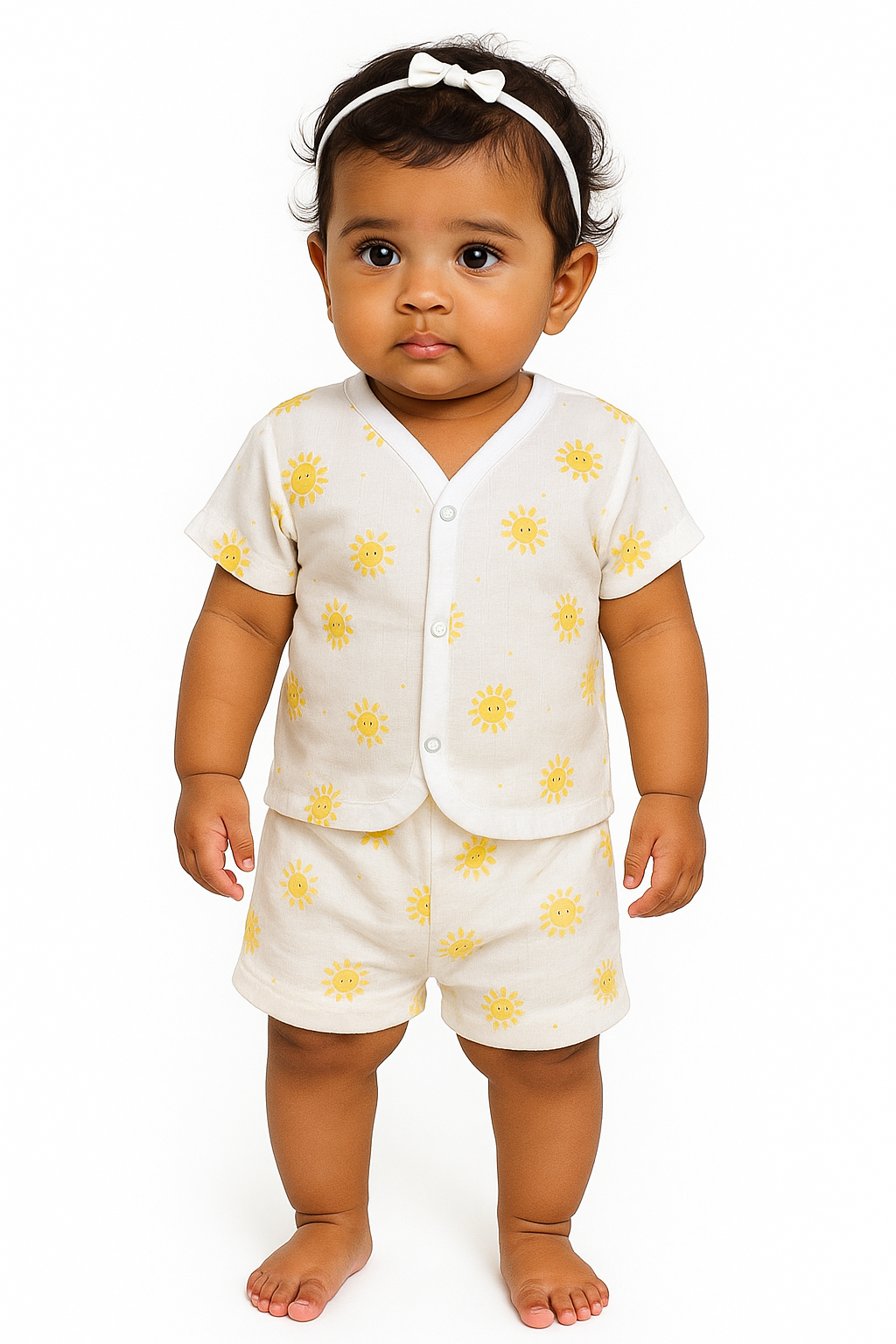Sunshine Yellow Muslin Jabla & Shorts Set