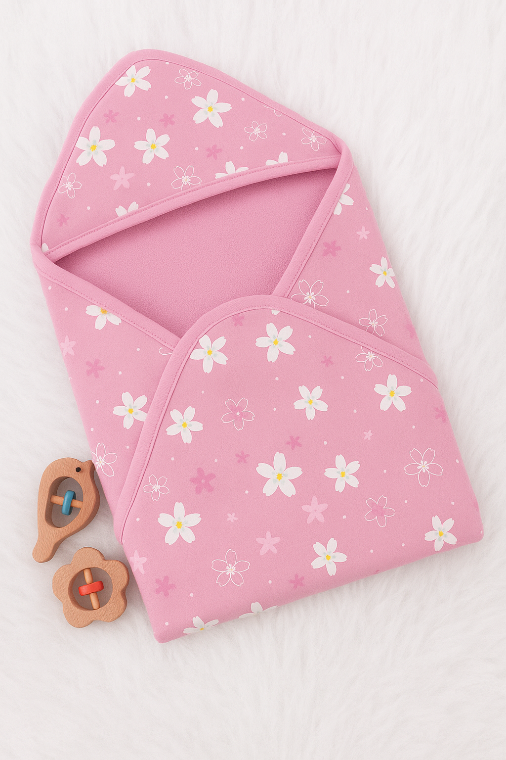 Pink Daisy Garden Double Layer Hooded Baby Towel
