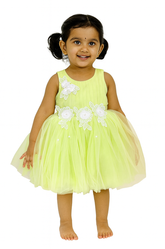 Floral Lace Baby Frocks in Purple & Lime Green - Mamadada