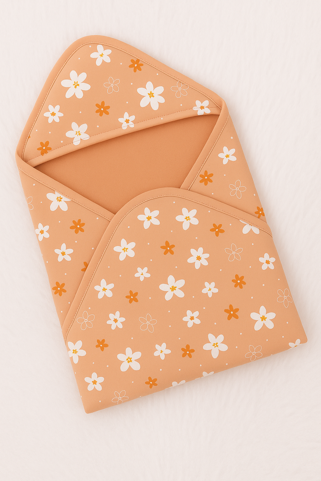Peach Daisy Floral Double Layer Hooded Baby Towel