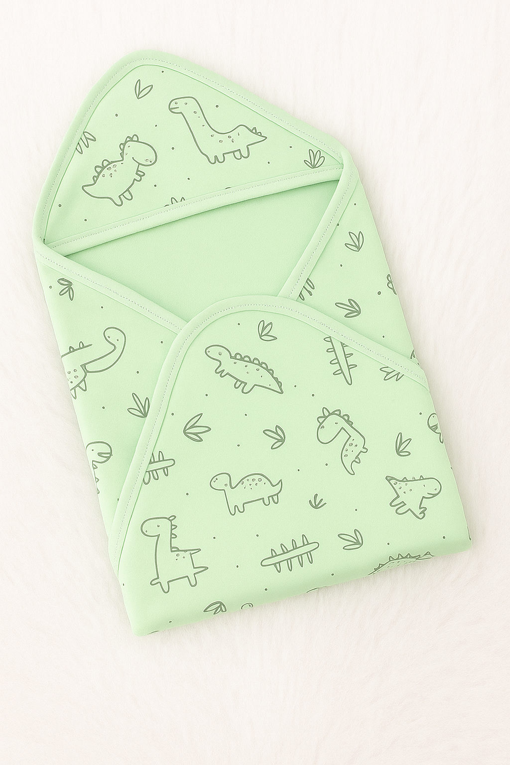 Mint Dino Safari Double Layer Hooded Baby Towel