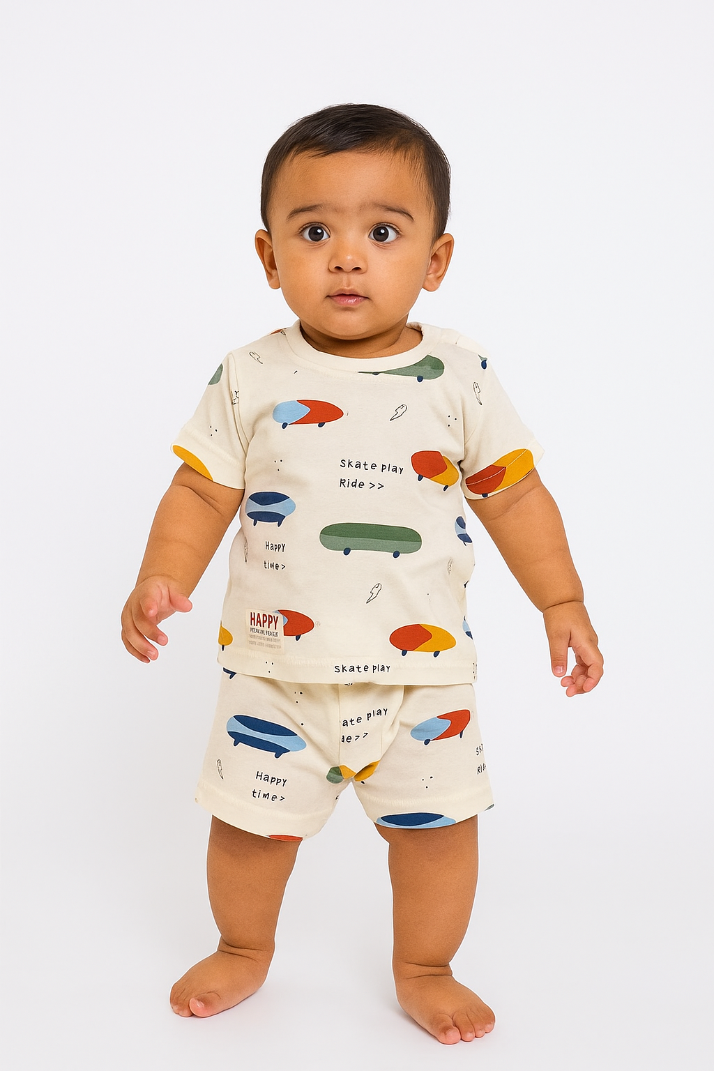 Skate Play Ride T-Shirt & Shorts Set – Beige