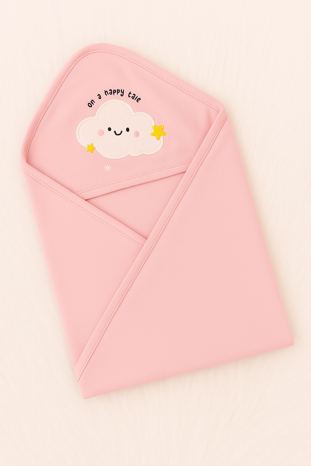 Pink Happy Cloud Single Layer Hooded Baby Towel