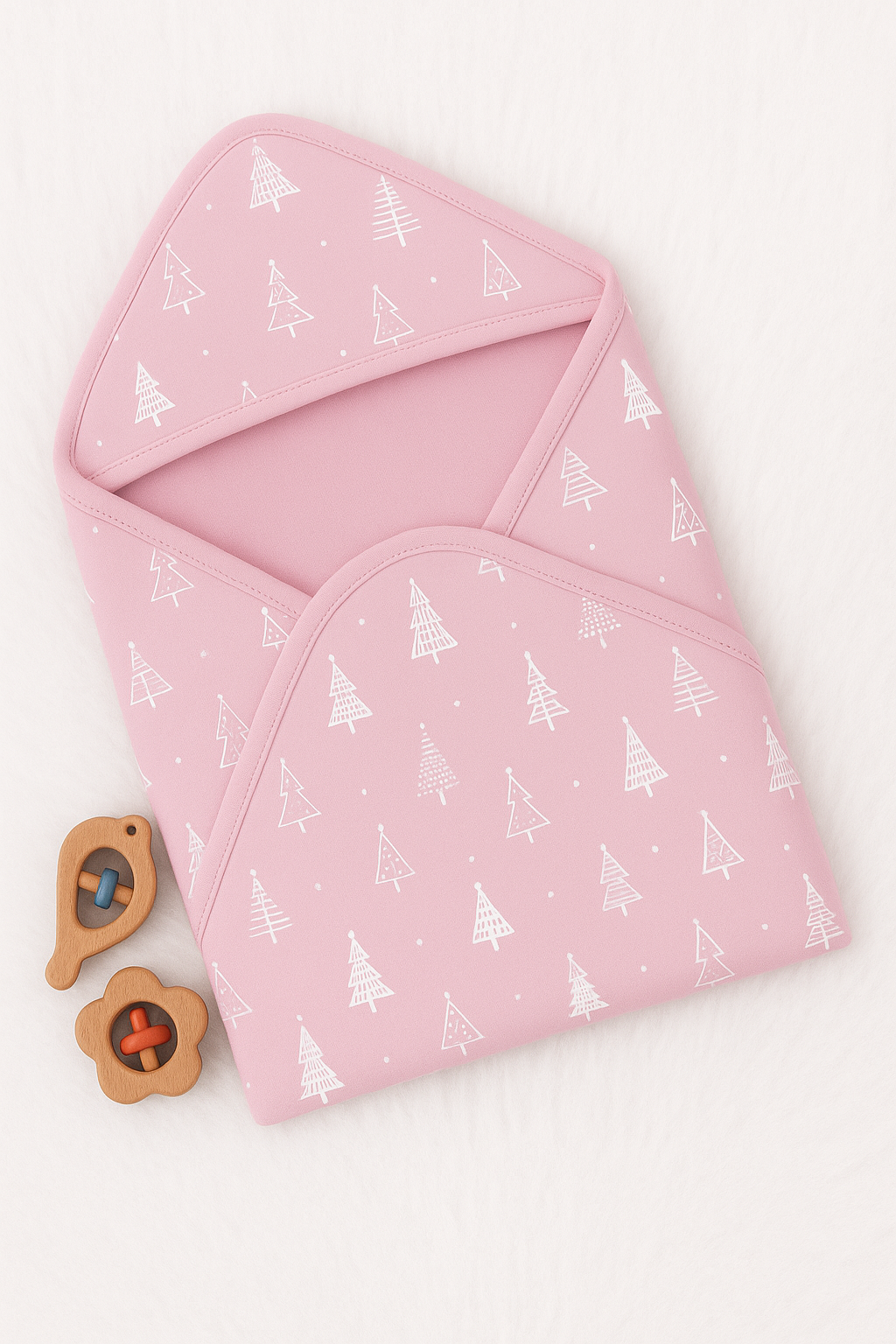 Pink Winter Tree Double Layer Hooded Baby Towel