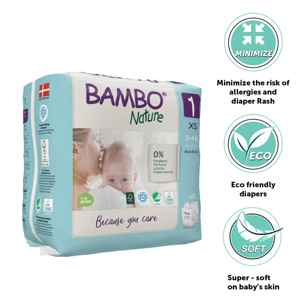 BAMBO NATURE TAPE DIAPERS (XS) - Mamadada