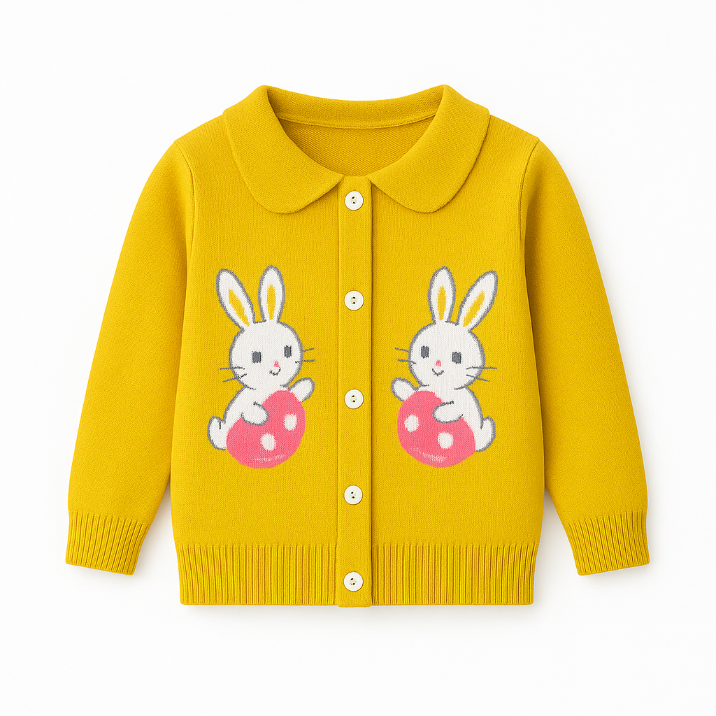 Bunny Pocket Soft Knit Baby Cardigan – Mustard Yellow