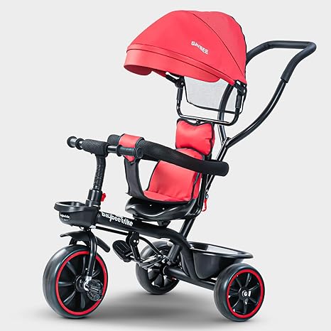 Baybee Mario Sportz Trikes Tricycle for Kids with Parental Adjust Push Handle, Canopy, Rubber Wheels & Storage - Mamadada