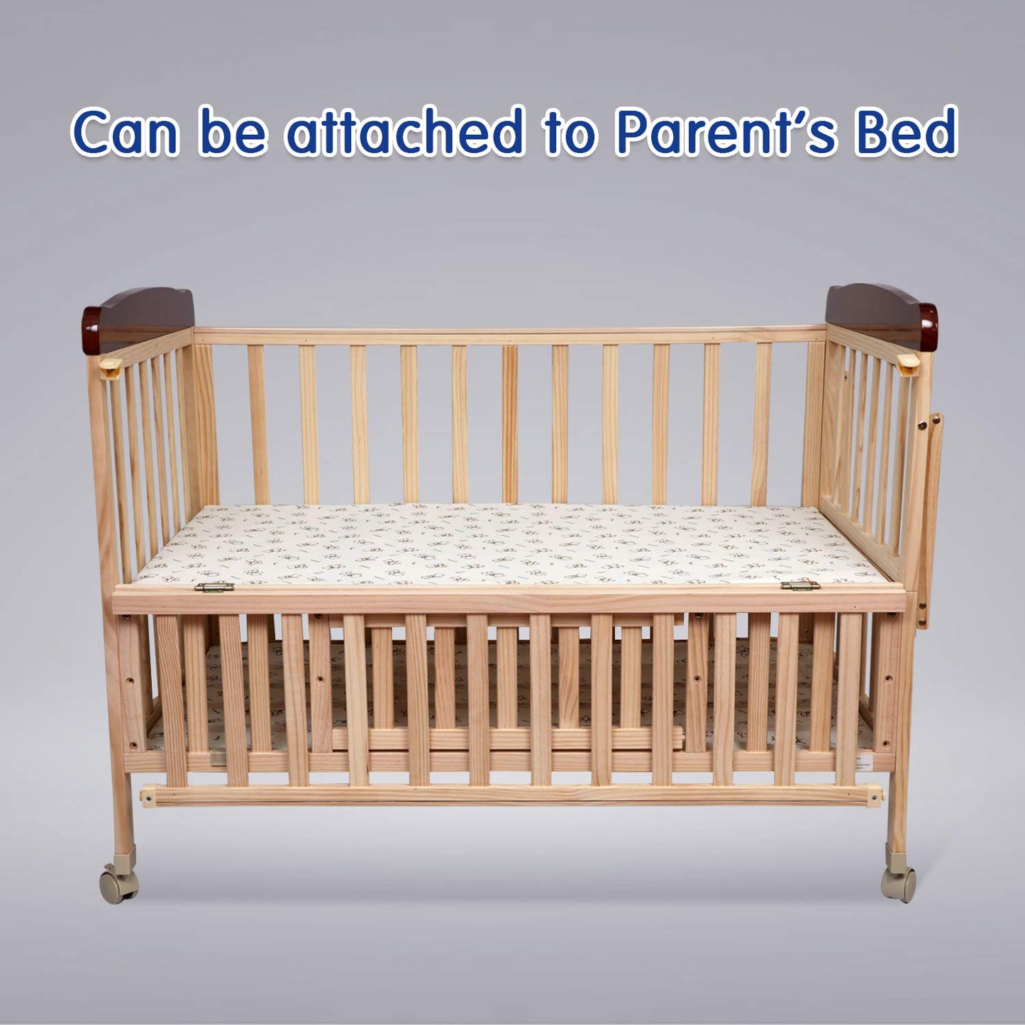 1st Step Wooden Cot with 3Level Height, Detachable Mosquito Net