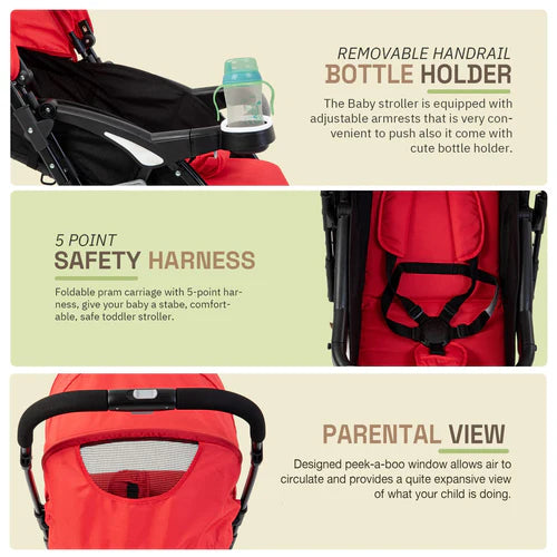 Baybee Portable Infant Baby Stroller for Babies with 3-Position Adjustable Seat & Canopy-RED