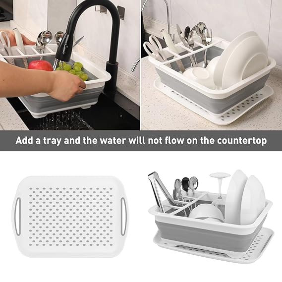 Foldable Kitchen Drain Rack β Space Saving Dish Drying Rack with Utensil Holder - Mamadada