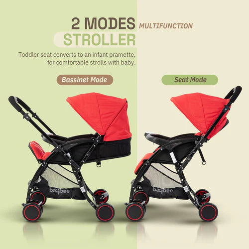 Baybee Portable Infant Baby Stroller for Babies with 3-Position Adjustable Seat & Canopy-RED