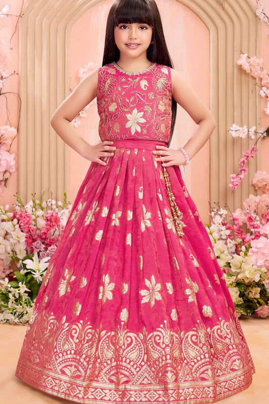 Red Floral Banarasi Gown with Zari Work - Mamadada