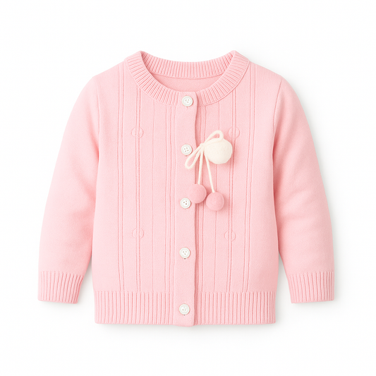 Pom-Pom Bow Cable Knit Cardigan