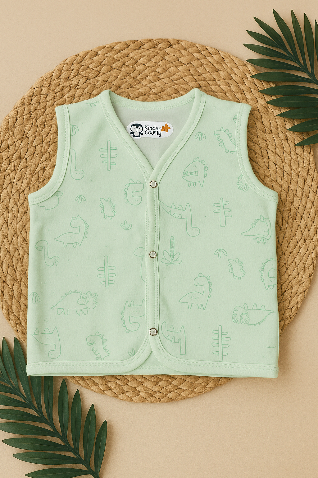 Light Green Dino Print Sleeveless Jabla