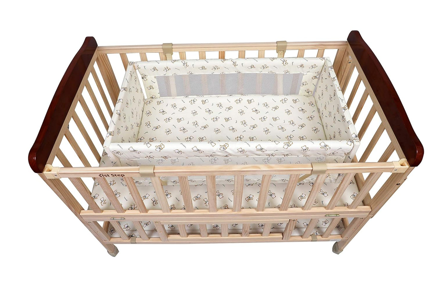 1st Step Wooden Cot with 3Level Height, Detachable Mosquito Net