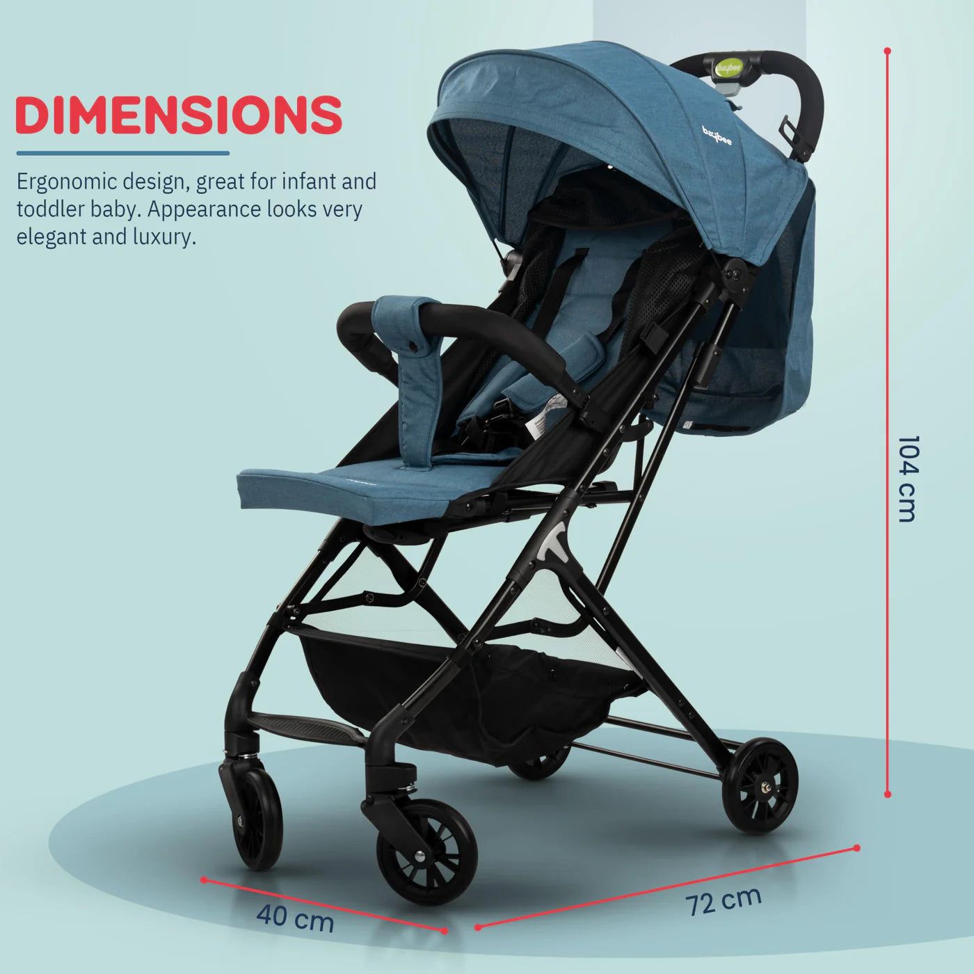 Baybee Infant Baby Pram Stroller for Newborn Babies with Metal Frame, 3-Position Adjustable