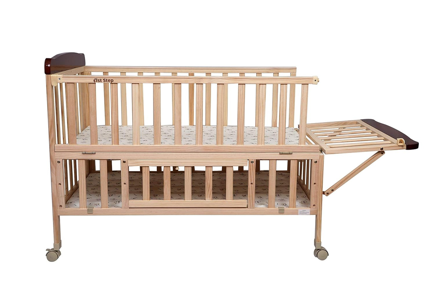 1st Step Wooden Cot with 3Level Height, Detachable Mosquito Net