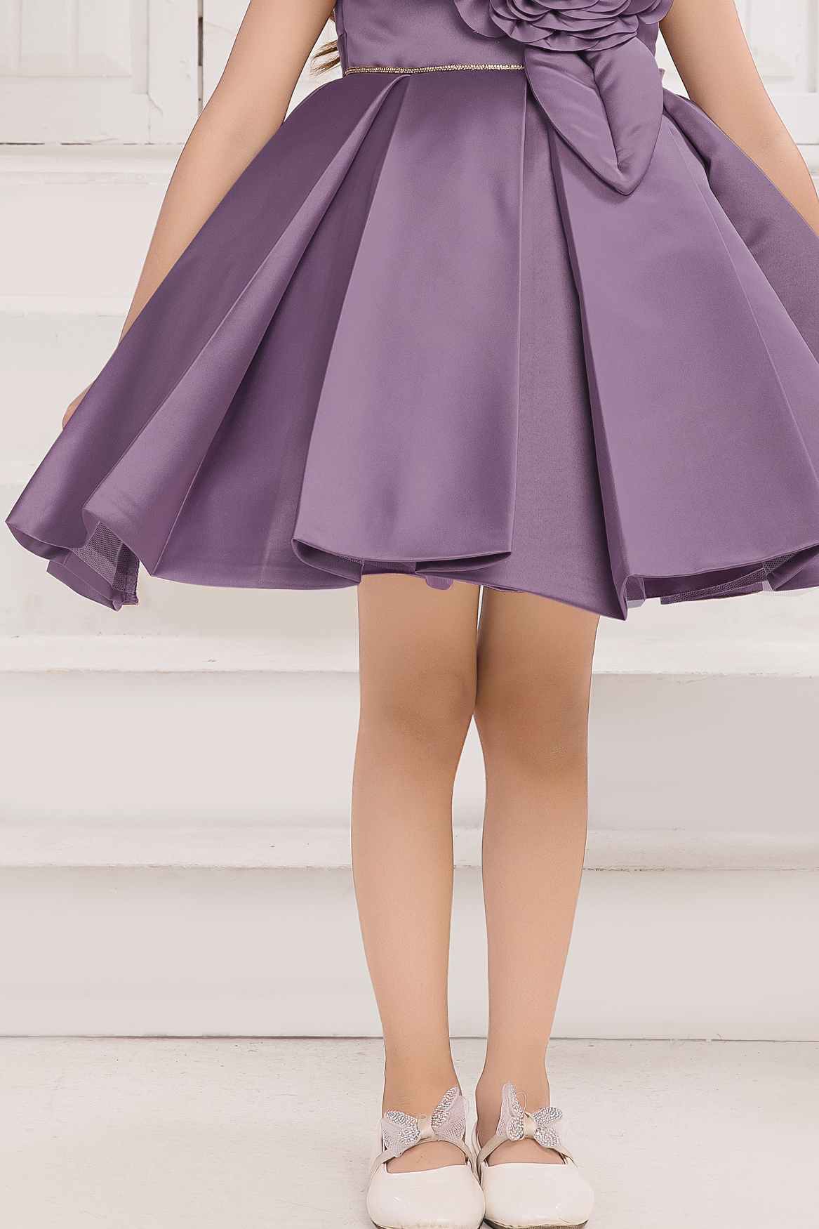 Girls Purple Satin Flower Party Dress