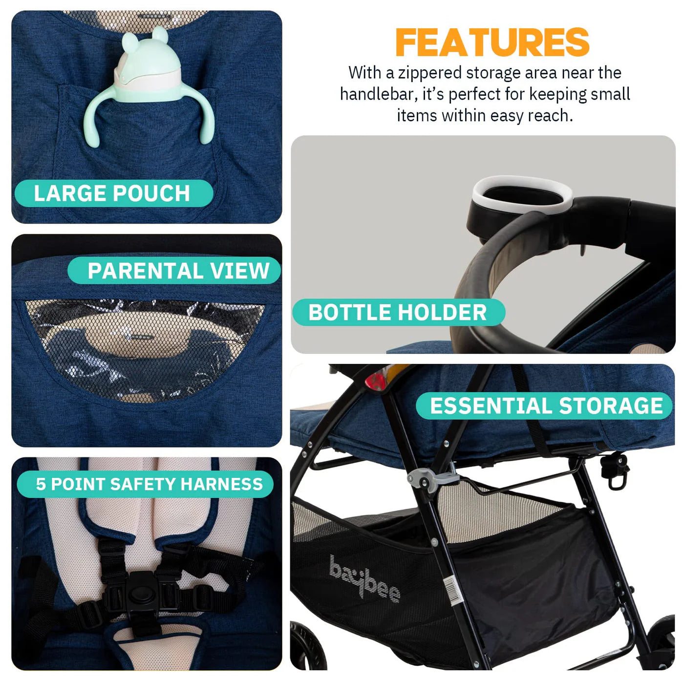 Baybee Portable Infant Baby Stroller for Babies with 3-Position Adjustable Seat & Canopy