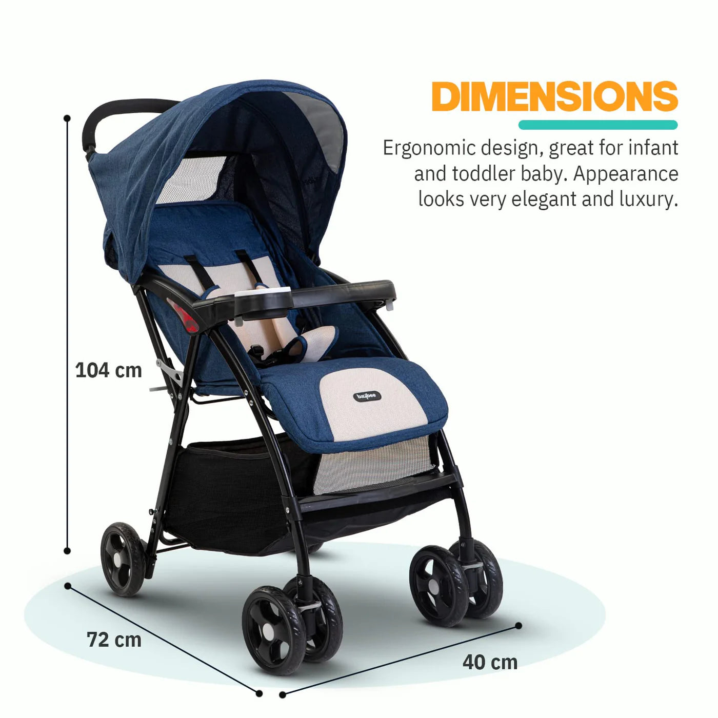 Baybee Portable Infant Baby Stroller for Babies with 3-Position Adjustable Seat & Canopy
