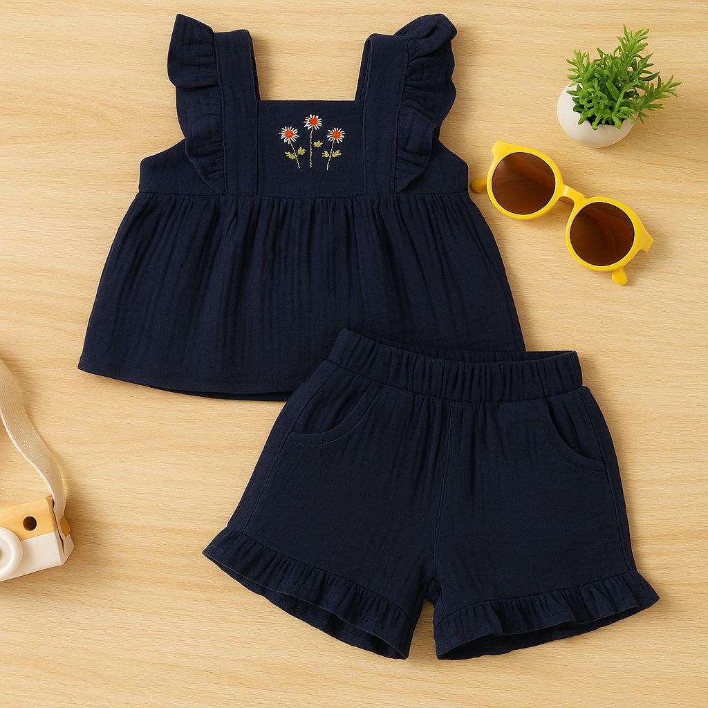 Navy Blue Ruffle Co-ord Set
