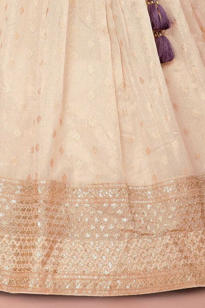 Purple Embroidered Blouse with Beige Silk Gown - Mamadada