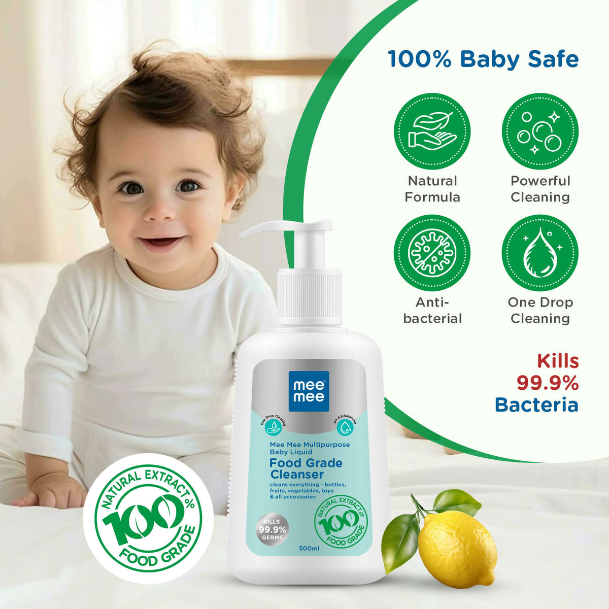 Mee Mee Multipurpose Baby Liquid Cleanser – 500ml | Food-Grade & Gentle