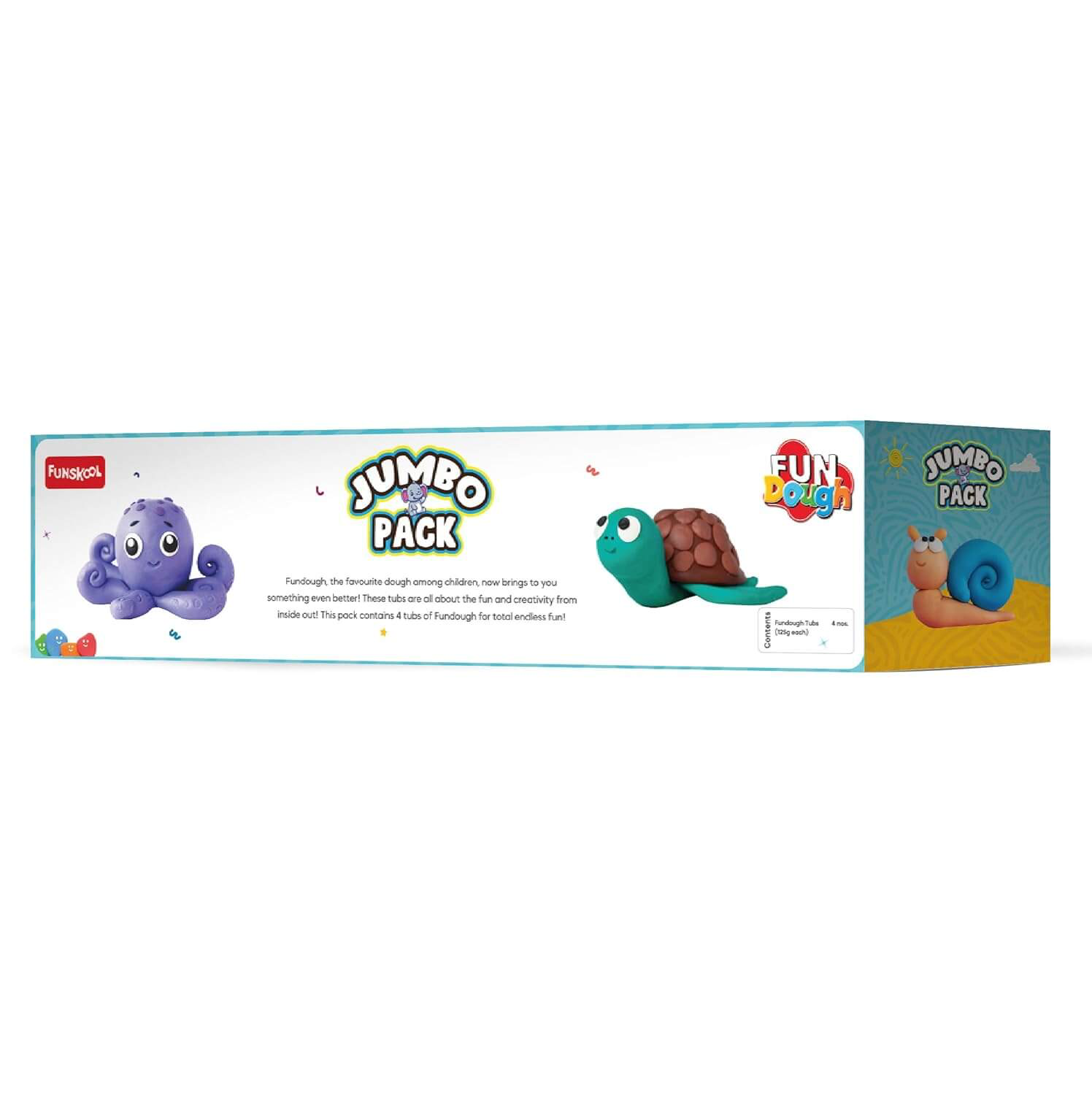 Funskool Fundough Jumbo Pack, 4 tubs of Dough, 125 grams each, MuDough, Toys for Kids, Shaping, Sculpting, 3 Years and Above, Multicolour