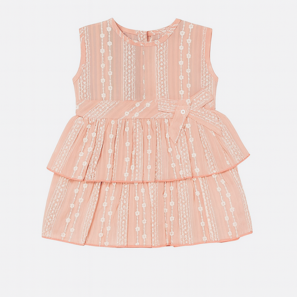 Peach Embroidered Tiered Baby Dress - Mamadada