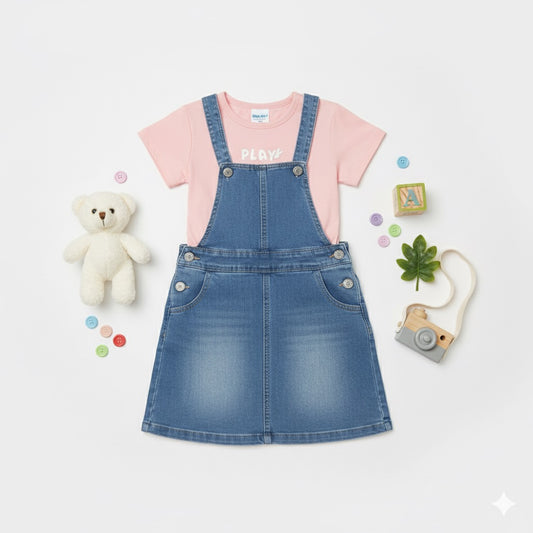 Playtime Denim Pinafore Dress Set - Mamadada