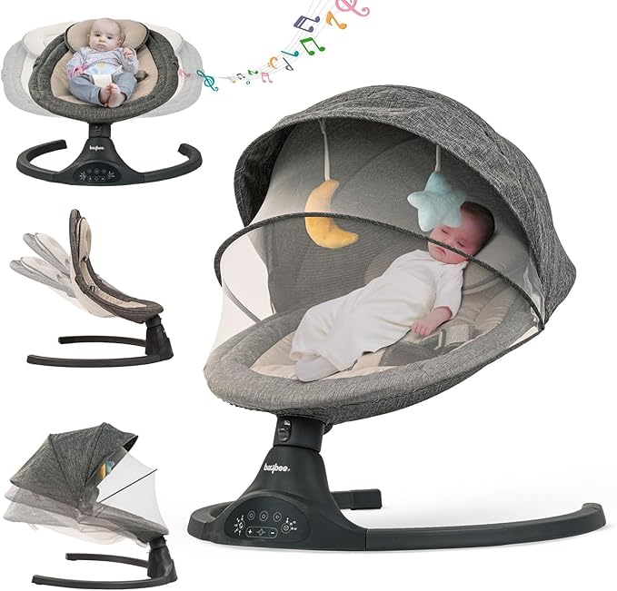 Baybee Premium Automatic Electric Baby Swing Cradle with Adjustable Swing Speed, Soothing Music | Baby Rocker with Mosquito Net, Safety Belt & Removable Baby Toys Swing - Mamadada