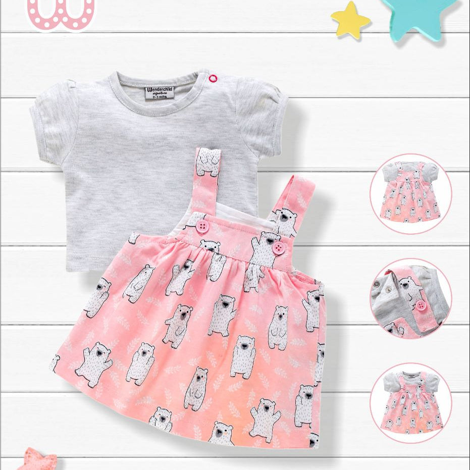 WC-6295 S/S PINK DUNGEREE DRESS