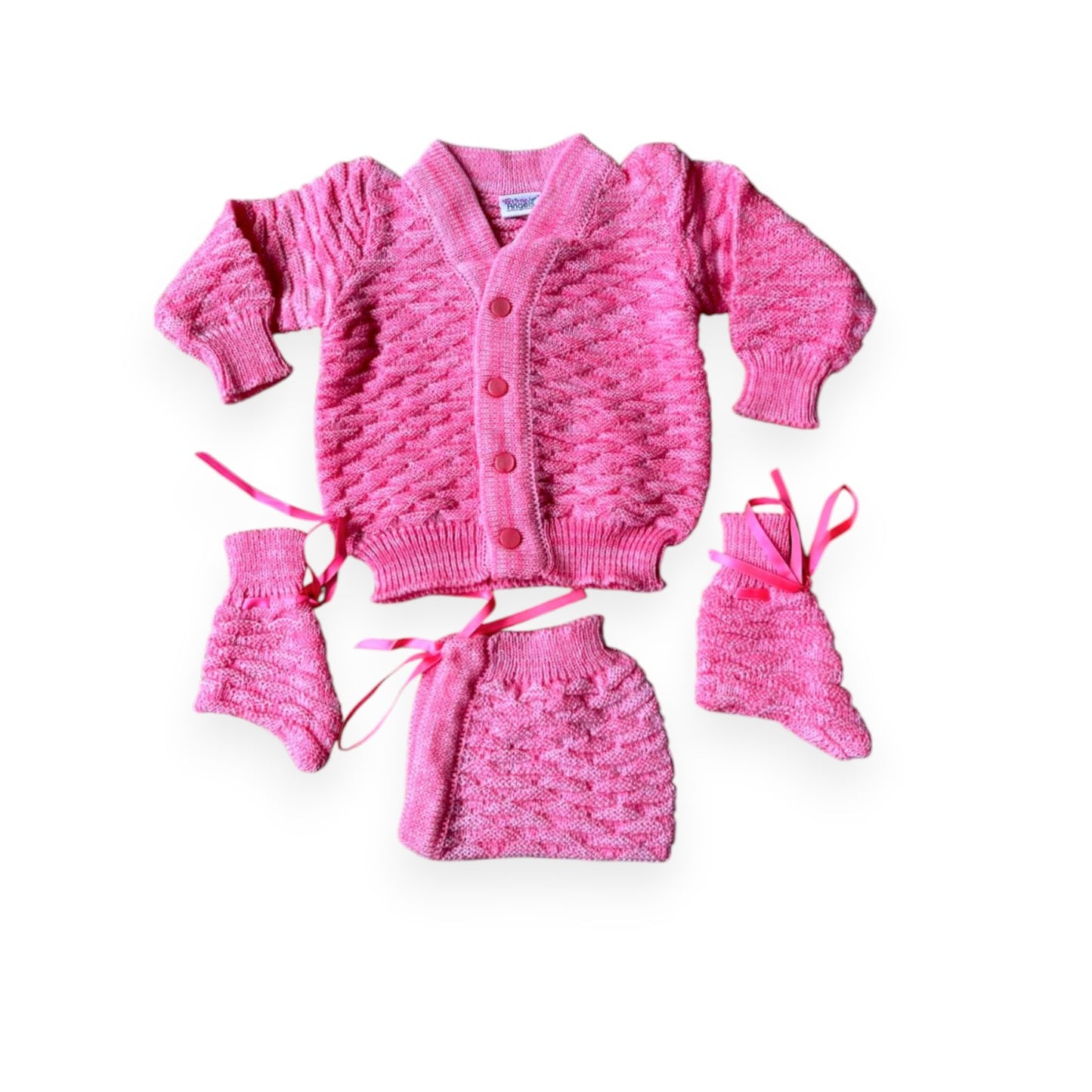 Sweater Cap/Mitton/Booties/ Pink LA 3-6