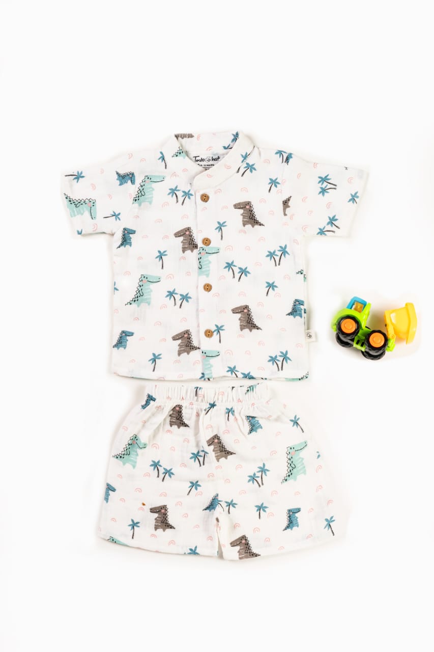 CRINKLED M.CHINESE COLLAR HS CO-ORDS SET