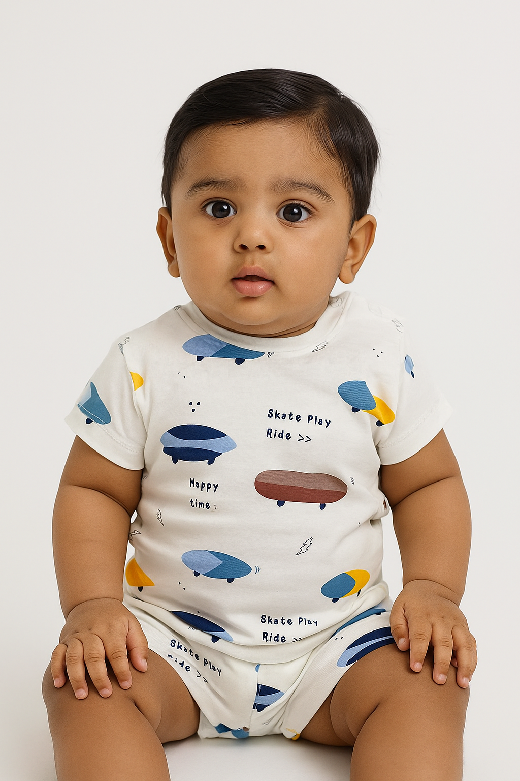 Skate Play Ride T-Shirt & Shorts Set – White