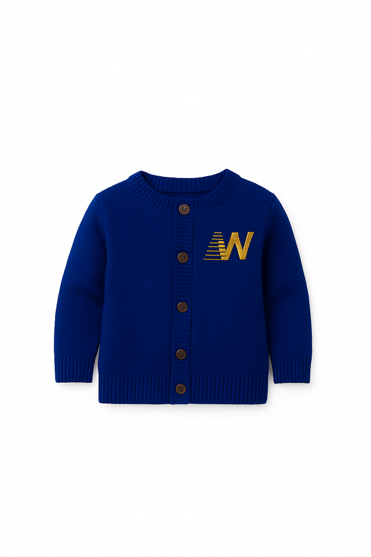 Alphabet W Embroidered Cardigan β Royal Blue