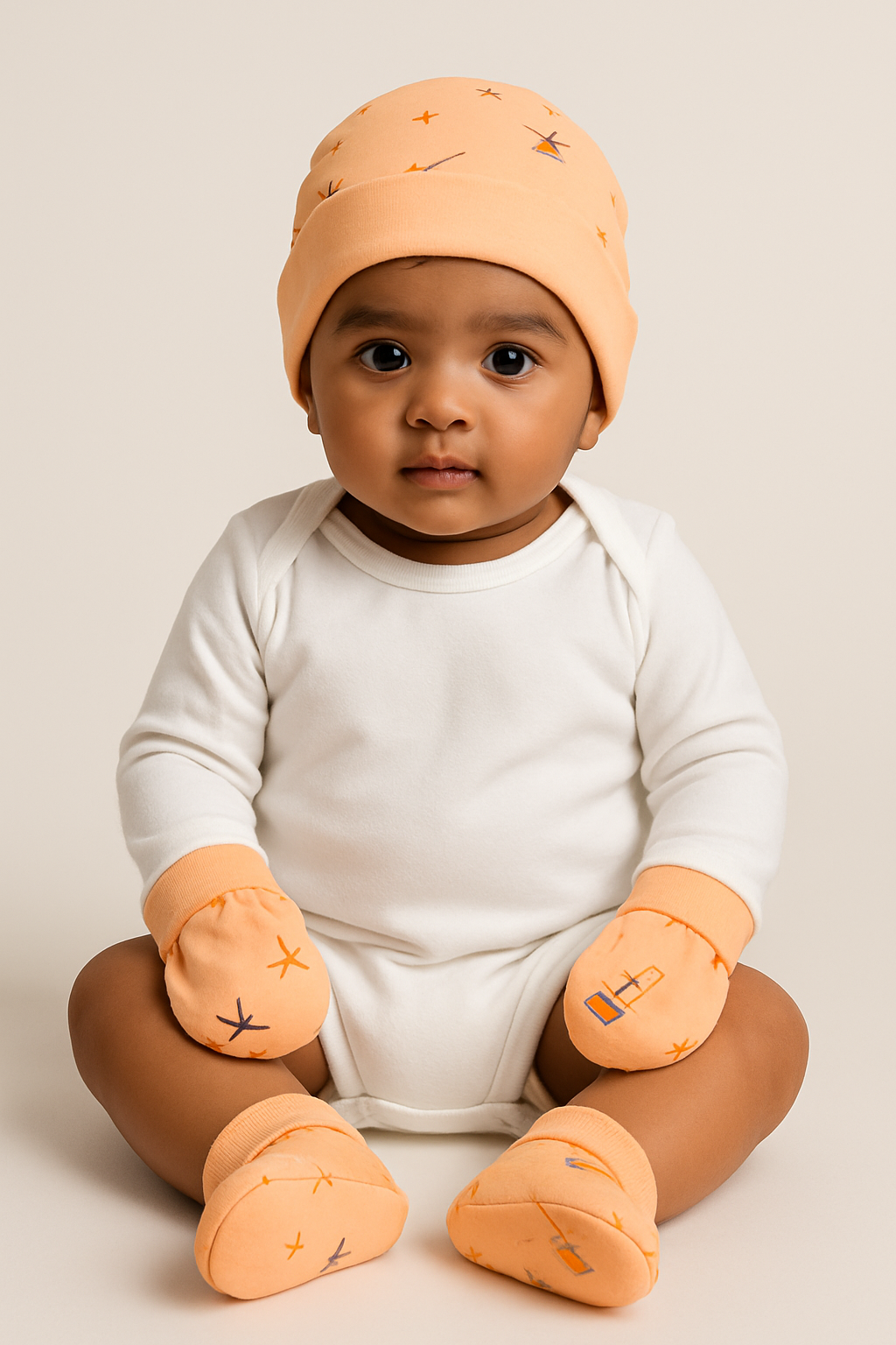 Peach Beach Vibes Newborn Cap, Mittens & Booties Set