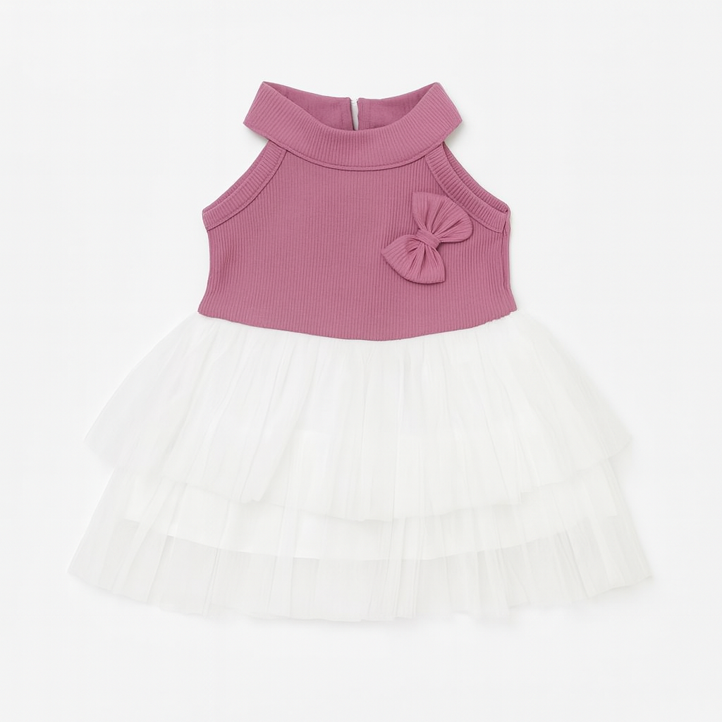 Mauve and White Layered Tulle Dress for Girls - Mamadada