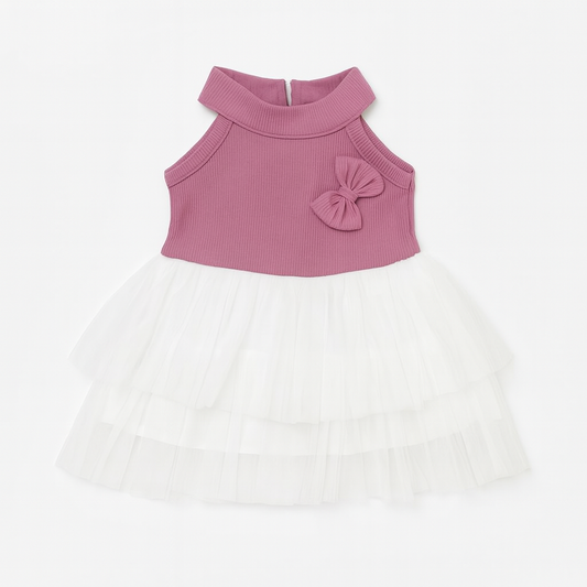 Mauve and White Layered Tulle Dress for Girls - Mamadada