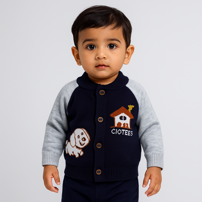 Puppy House Knit Baby Cardigan – Black