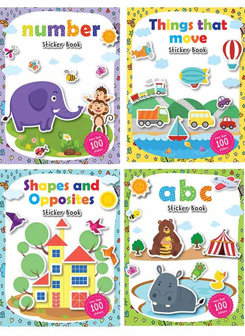 Pegasus - Set of 4 Sticker Books - Number, ABC, Things that Move & Shapes and Opposites