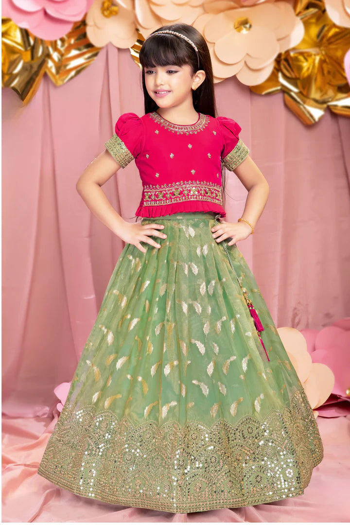 Mustard Banarasi Lehenga with Red Embroidered Blouse - Mamadada
