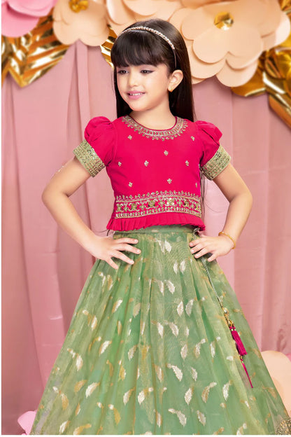 Mustard Banarasi Lehenga with Red Embroidered Blouse - Mamadada