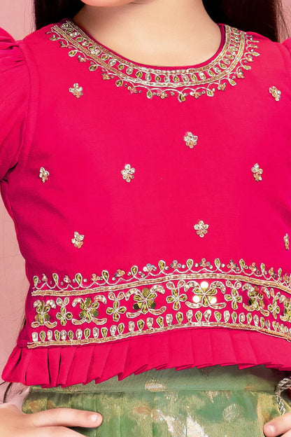 Mustard Banarasi Lehenga with Red Embroidered Blouse - Mamadada