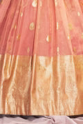 Peach Banarasi Silk Gown with Golden Zari Border - Mamadada