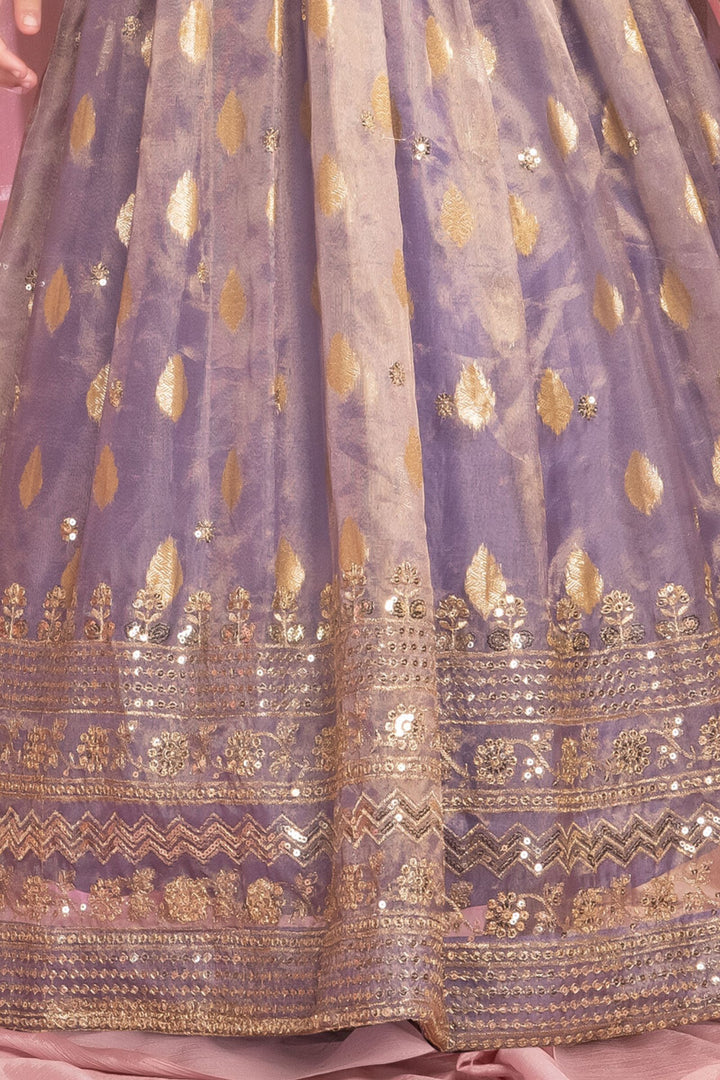Lavender Banarasi Gown with Dupatta for Girls - Mamadada