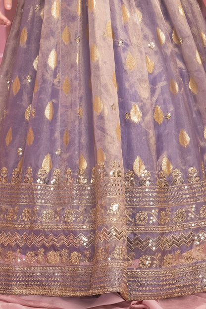 Lavender Banarasi Gown with Dupatta for Girls - Mamadada