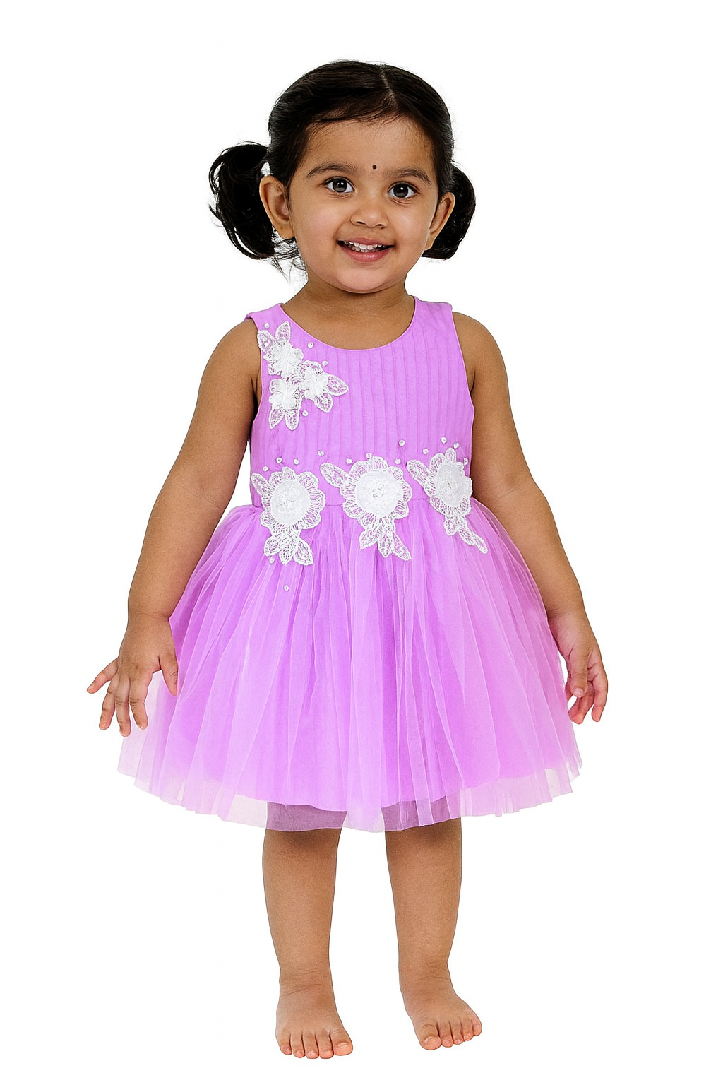 Floral Lace Baby Frocks in Purple & Lime Green - Mamadada