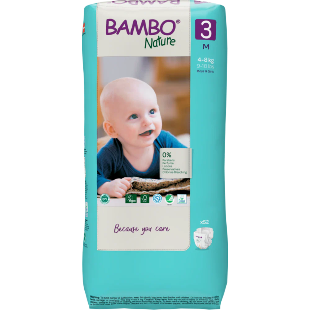 Bambo Nature Premium Baby Tape Diapers for Babies, Medium Size (4-8 Kgs) - Mamadada