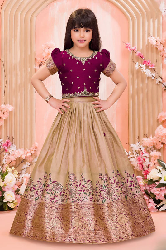 Maroon Embroidered Gown with Golden Border for Girls - Mamadada
